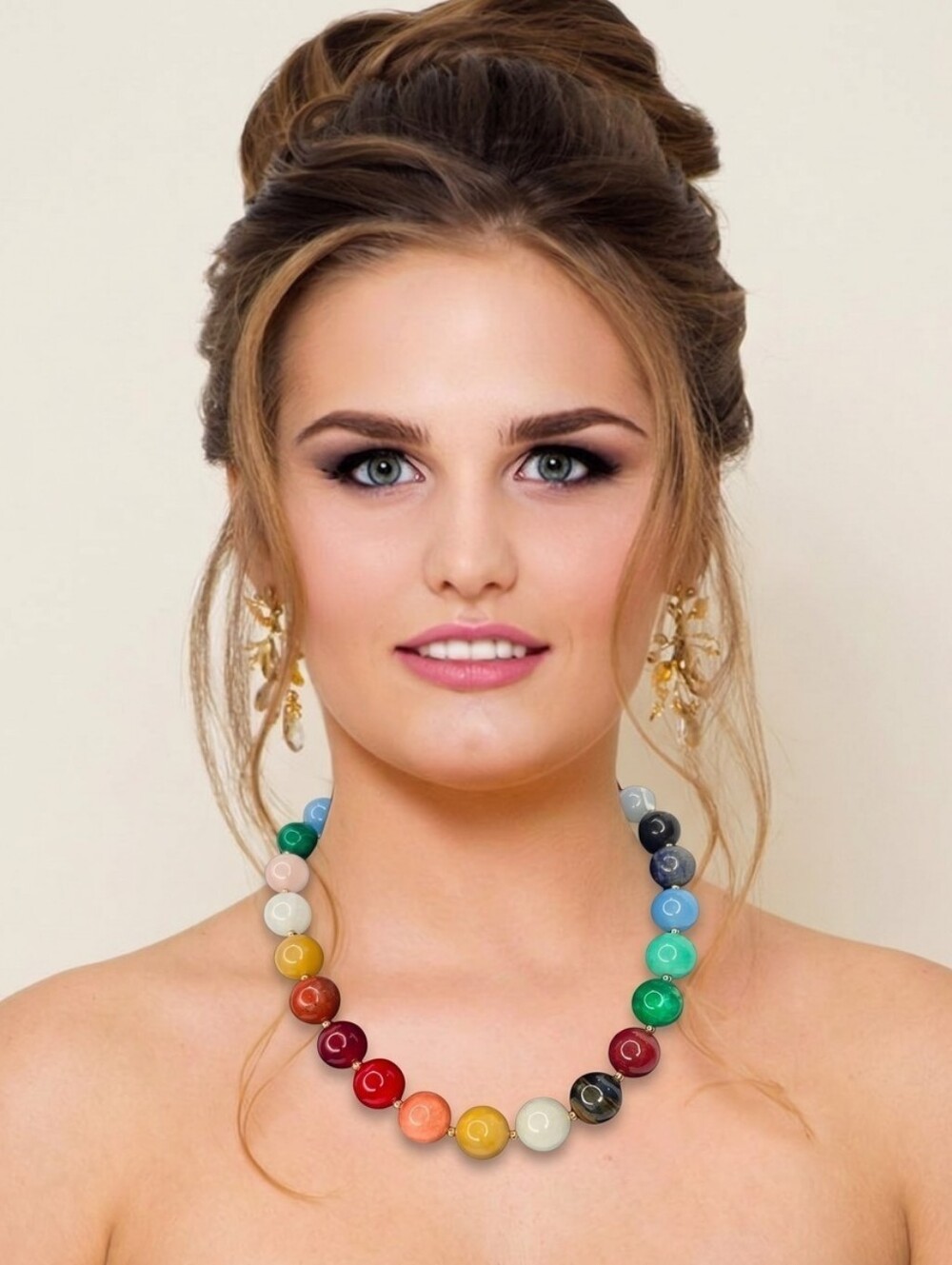 🌈▪️Piper K ▪️Multicolor Genuine Stones beaded Statement 15 Inch Necklace